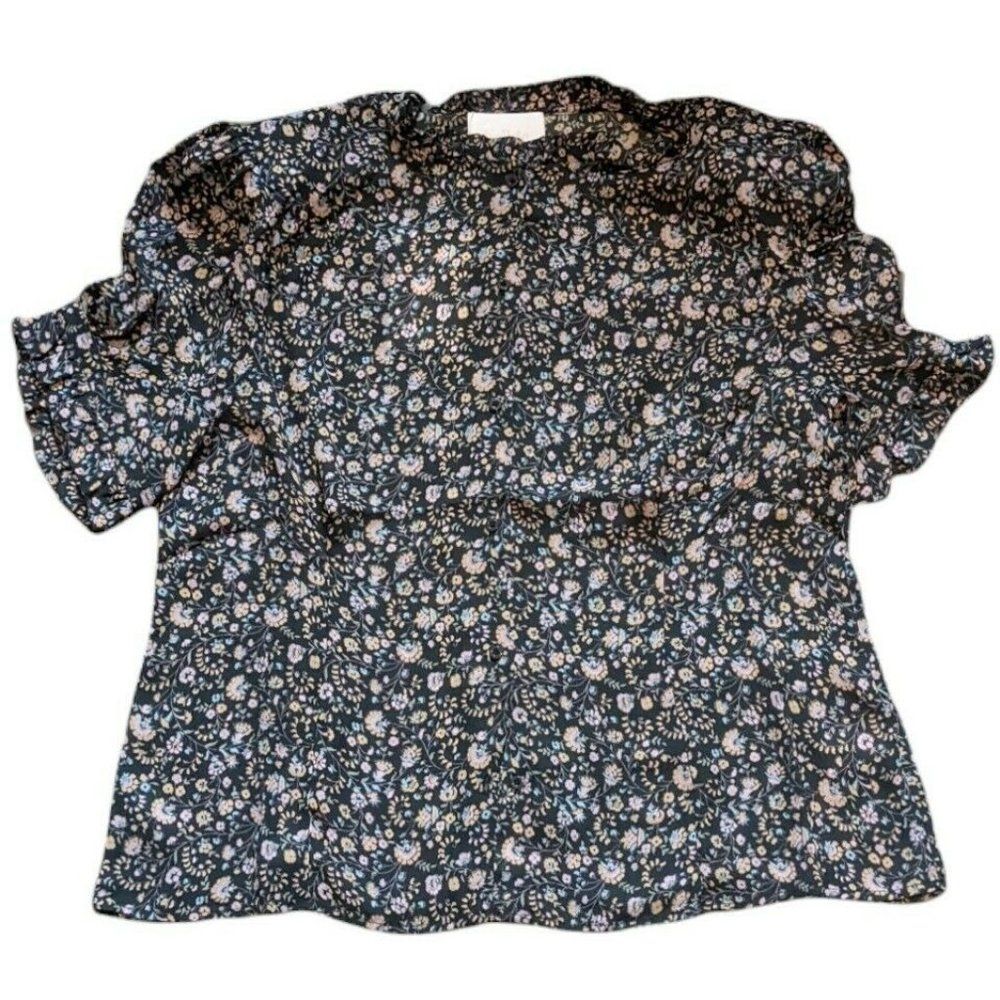 Selkie The Bistro Blouse Puff Sleeve Shoulder Pad Ditzy Dot Floral Fitted 3X